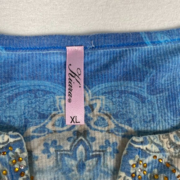 Kiara Paisley Print Embroidered Rhinestone Fairy Grunge Acid Wash Blouse - Picture 8 of 9